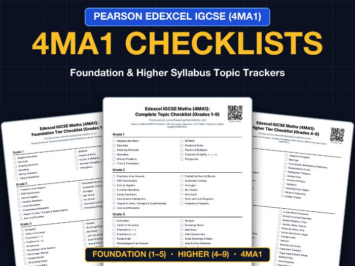 Edexcel IGCSE Maths (4MA1) Topic Checklists (Foundation & Higher Grades 1-9 Trackers)