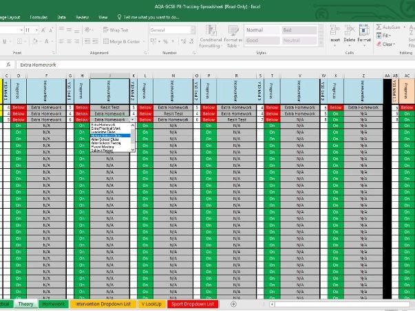 Edexcel GCSE PE Interactive Data Tracking Assessment Spreadsheet