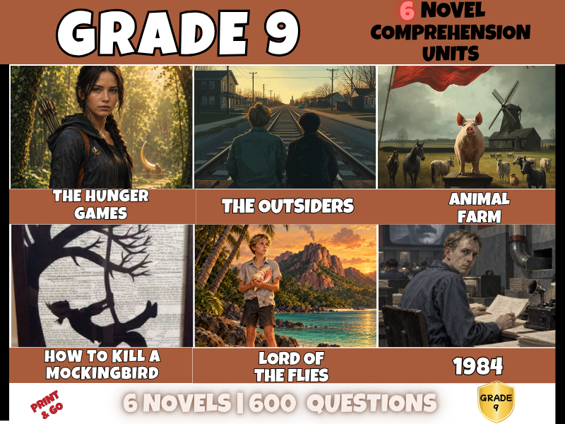 Year 9 Reading Comprehension Bundle | 6 Novels | 600 Questions & Answers | English PDF