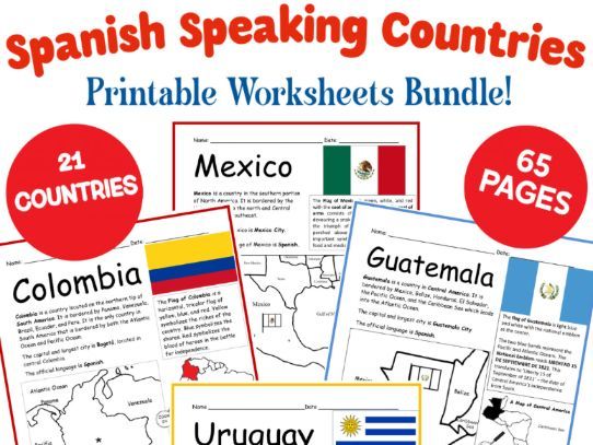 Spanish Speaking Countries Printable Worksheets Bundle | Hispanic Heritage Month