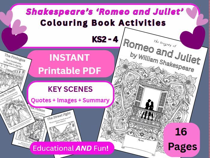 Romeo & Juliet Colouring Booklet – Shakespeare Story Scenes for KS2–KS4