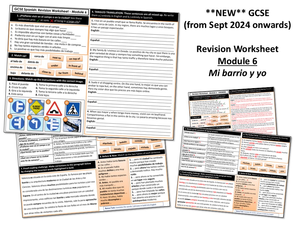 New GCSE Spanish (2026) Revision Worksheet - Module 6 - Mi barrio y yo