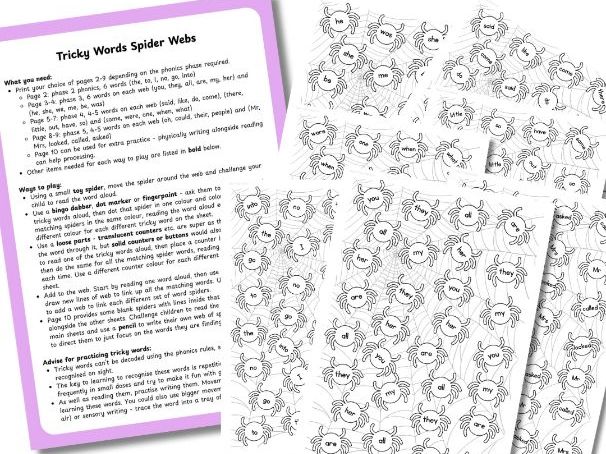 Halloween Phonics Tricky Words Spider Webs