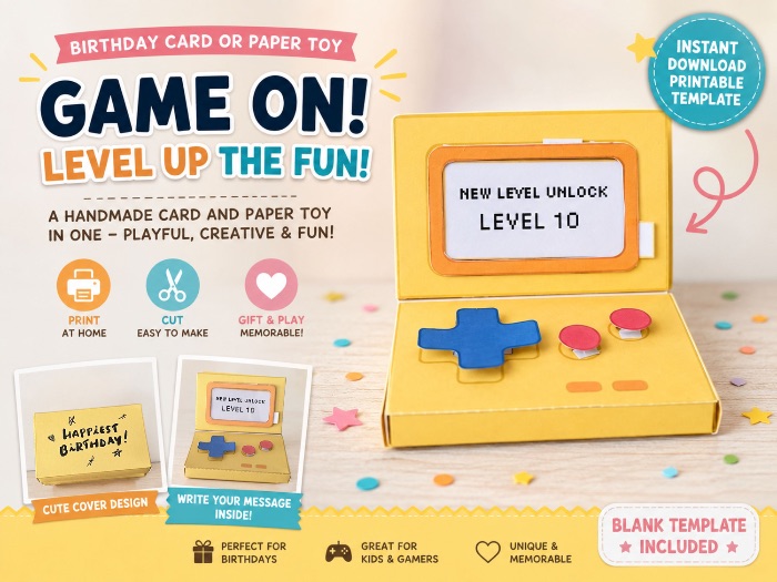 Video Game Birthday card - Printable template