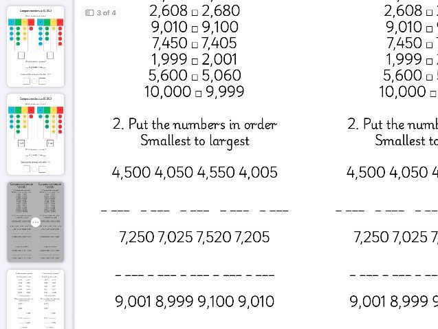 Differentiated Maths worksheet - yr4 - place value - comparing numbers up to 10,000 - Aut