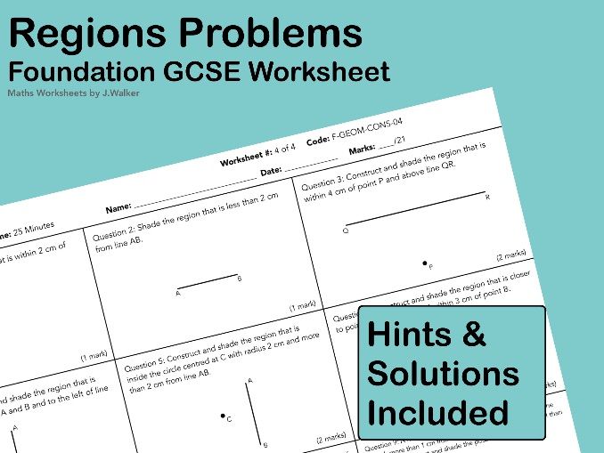 GCSE Maths Worksheet: Region Problems - Foundation Tier