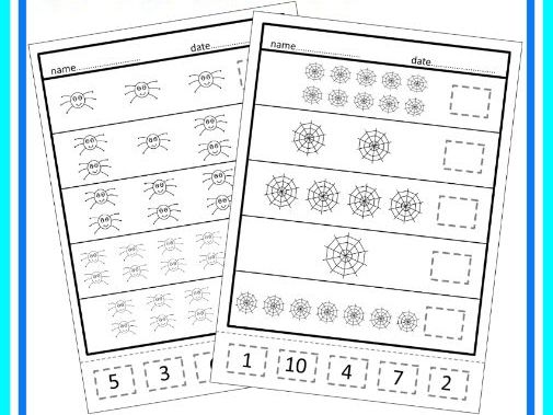 Free Count 1-10 Spiders Cut & Stick Worksheets Autism SEND