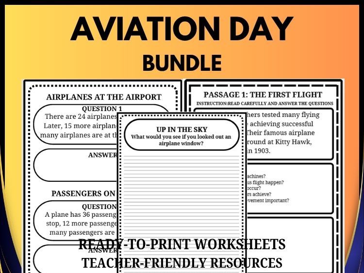 National Aviation Day Bundle | Math, Reading & Writing Activities | Grades 2–8