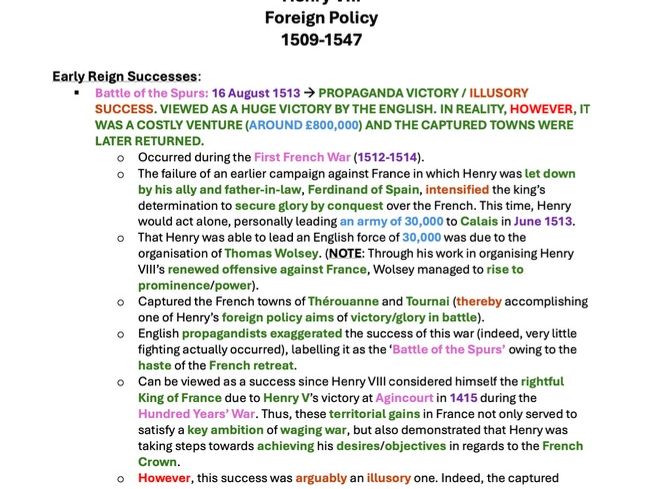 HENRY VIII FOREIGN POLICY NOTES & TIMELINE (A-LEVEL HISTORY - TUDORS)