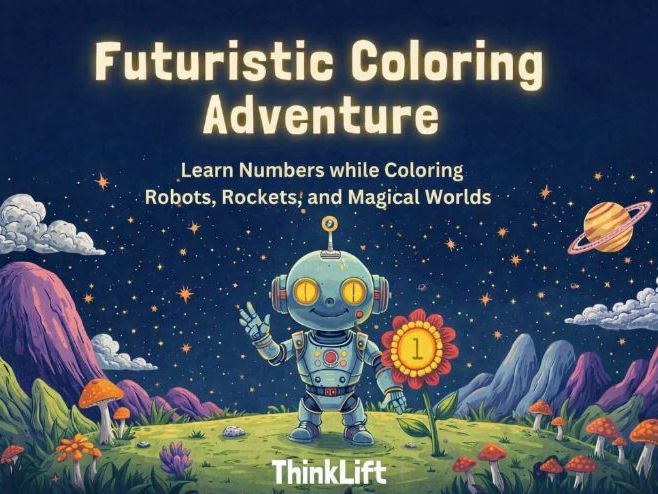 Futuristic Coloring Adventure : Learn Numbers While Coloring Robots, Rockets, and Magical Worlds