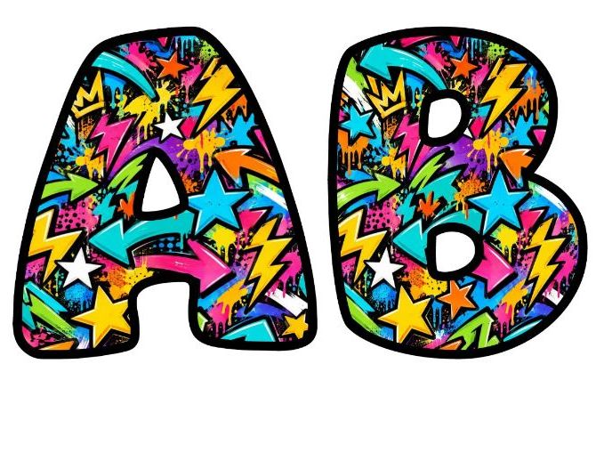 Neon Graffiti Star Burst Bubble Letters | Patterned Bulletin Board Letters | Classroom Display Pack
