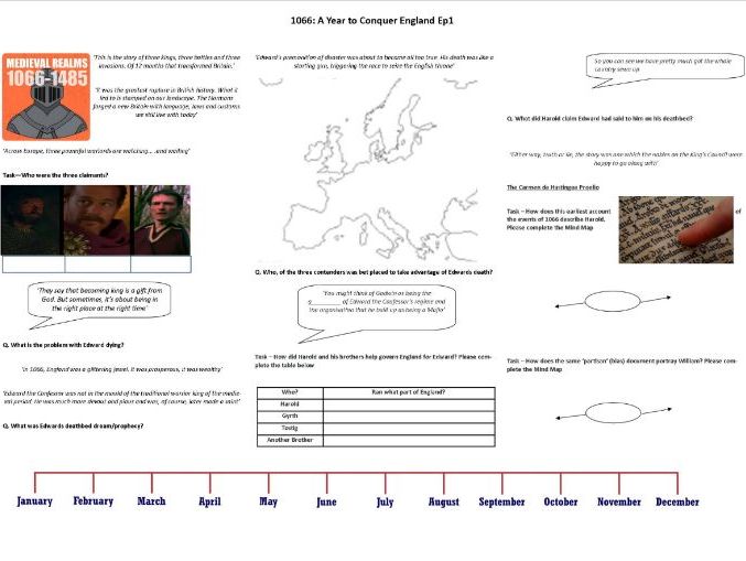 1066: A Year to Conquer England Ep1 - Worksheet to support the BBC Documentary with Dan Snow