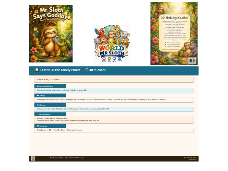 Mr Sloth Says Goodbye – Premium PSHE & SEL Emotional Regulation EYFS & KS1 & 2| 5 Lesson Pack