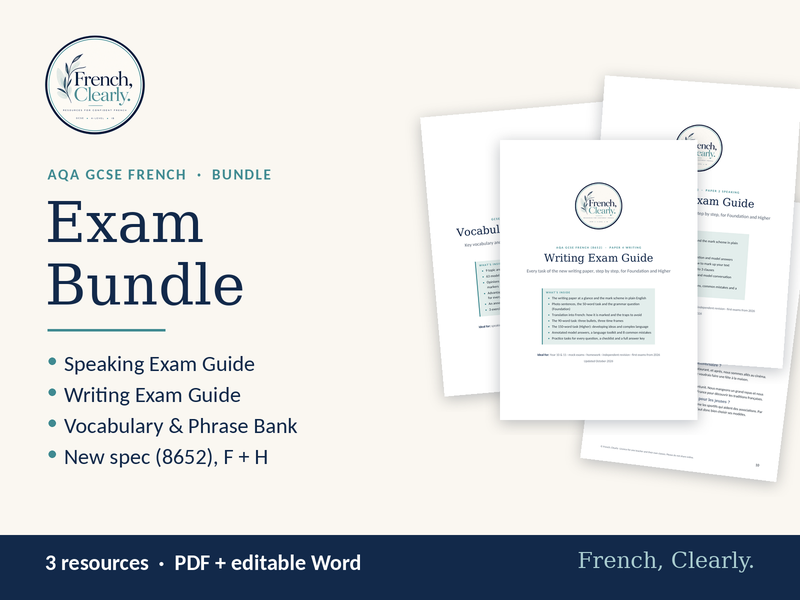 AQA GCSE French Exam Bundle (8652) – Speaking Guide, Writing Guide & Phrase Bank