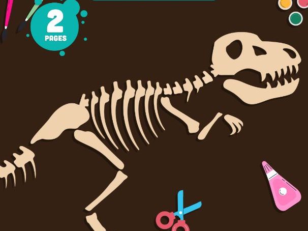 T-Rex (Tyrannosaurus Rex) Skeleton Craft, Dinosaur Color, Cut and Paste Activity