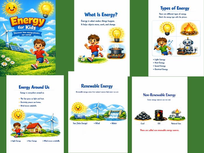 Energy for Kids | Physics Worksheets | Science Activities | STEM Printable | Age 6–9 | PDF