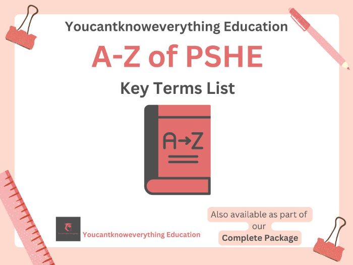 PSHE Key Terms Planning Resource