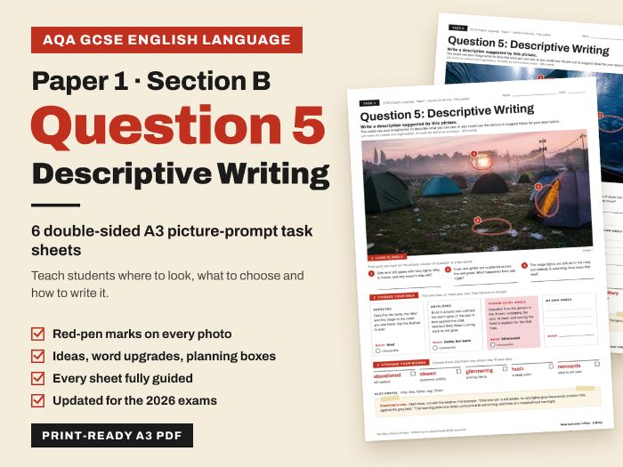 AQA GCSE English Language Paper 1 Q5 Descriptive Writing: Scaffolded Picture Prompts