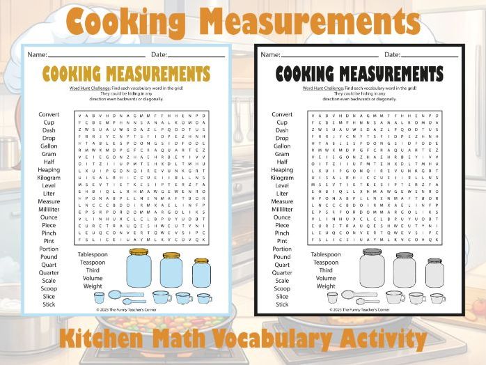 Cooking Measurements Word Search | Kitchen Math Vocabulary Activity