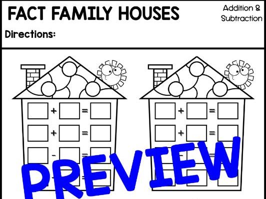 Blank Fact Family Houses Template (Math Printable Template)