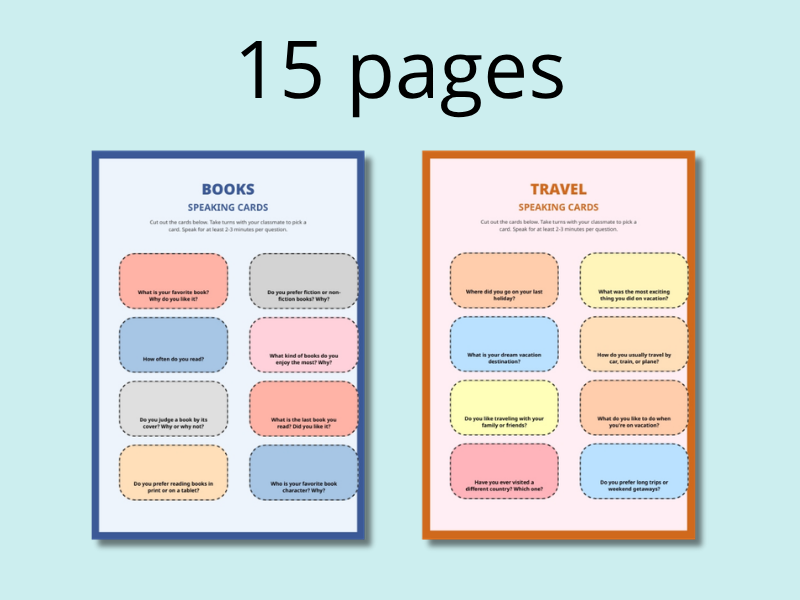 Comprehensive Speaking Activity Pack: 15 Topics & 120 Discussion Prompts
