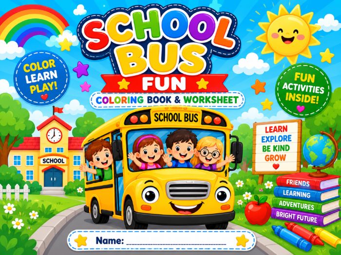 School Bus Coloring Pages & Worksheets | Back to School Activities Kindergarten–3rd Grade