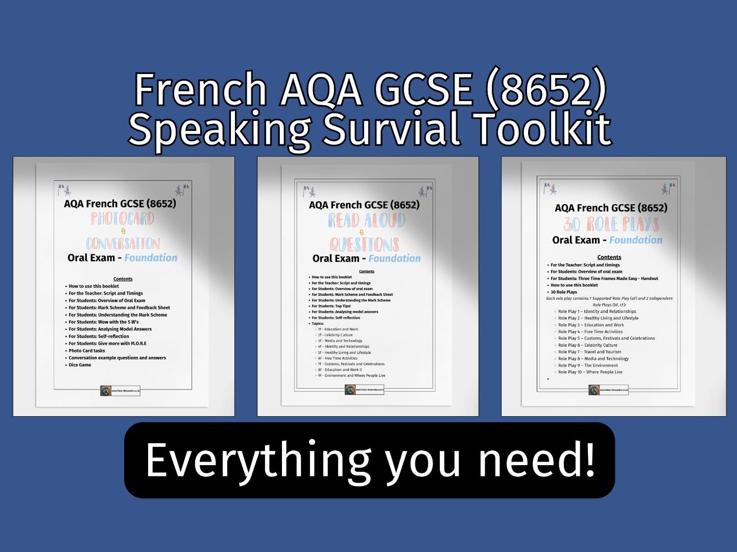AQA French GCSE Speaking Exam Bundle (F)