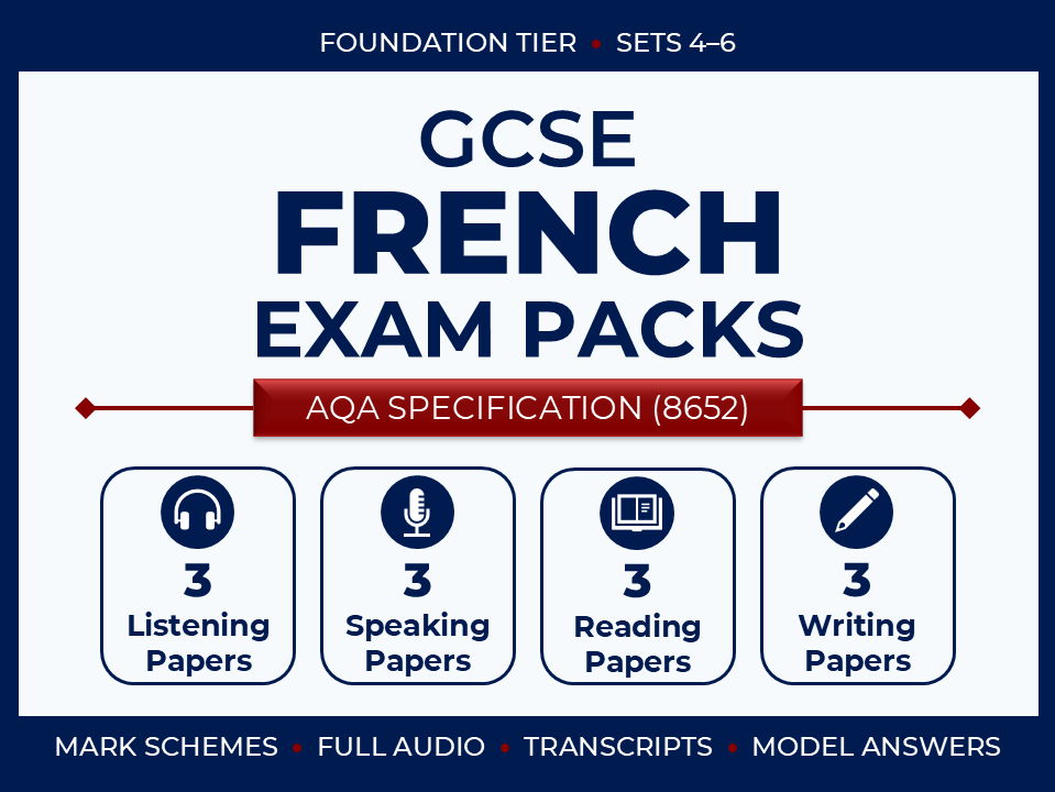 AQA GCSE French (2026) – Foundation Exam Pack Bundle (Sets 4-6)