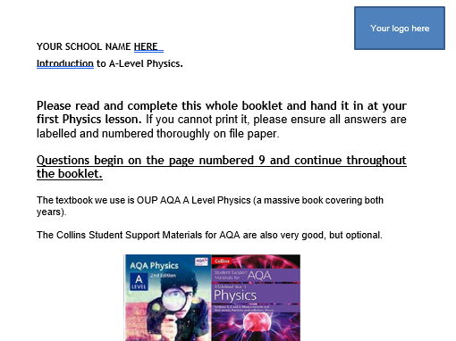 AQA A-Level Physics Bridging Workbook: Complete GCSE to Year 12 Transition Package