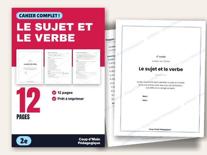 French Grammar Subject and Verb Grade 2 Worksheets | Le sujet et le verbe