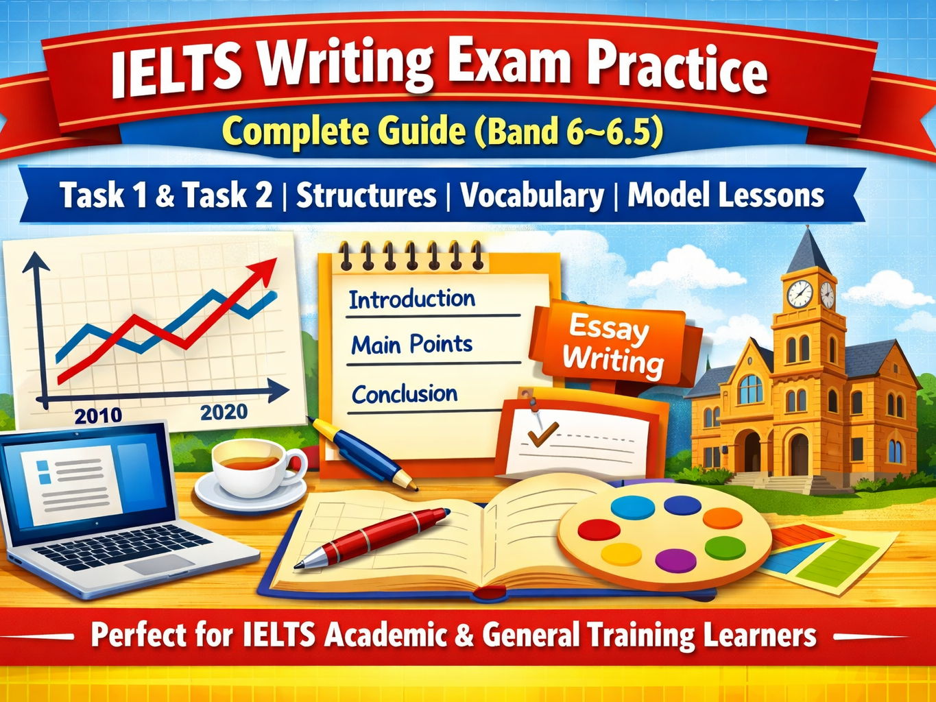 IELTS Writing Exam Practice Lesson Pack 2026 – 2027 Task 1 & Task 2 Complete Guide (Band 6–6.5 · Worksheet + Answers · Printable · B1–B2)