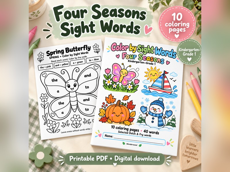 Four Seasons Sight Words Colour by Code