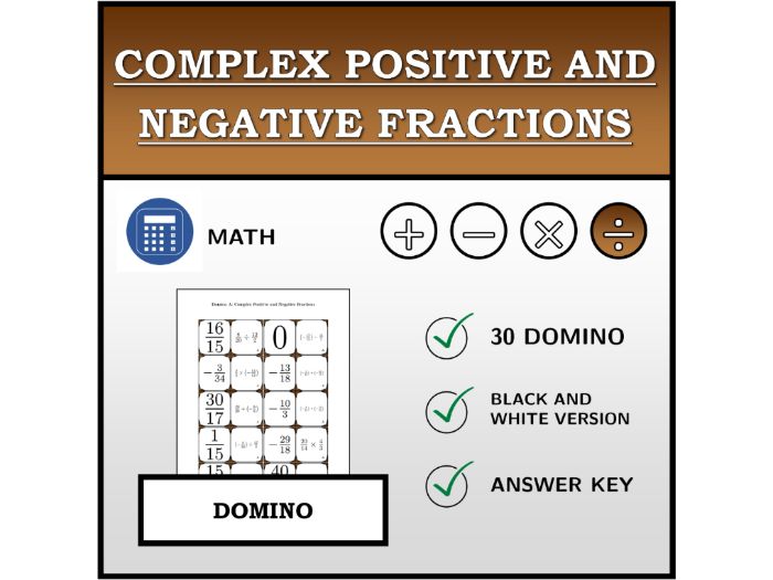 Domino | Complex Positive and Negative Fractions | Math Activity