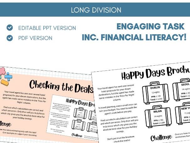 Long Division | Financial Literacy | Worksheet Task | Four Operations