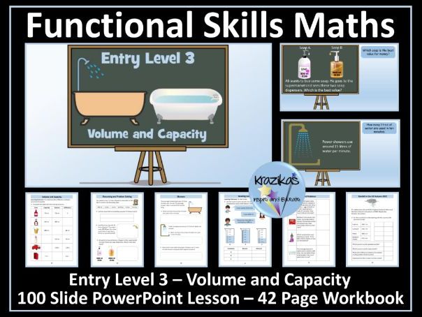 Volume and Capacity - Functional Skills Maths - Entry Level 3 - PowerPoint Lesson and Workbook