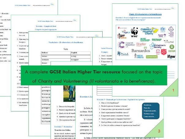GCSE Italian Higher Tier – Charity & Volunteering Unit | Reading, Writing, Translation & Speaking