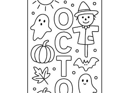 October Monthly Calendar Bookmark Template Colouring Sheet