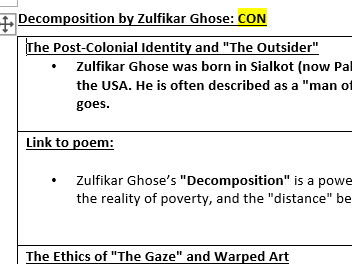 WJEC Poetry 2027 Decomposition Historical Context revision sheet