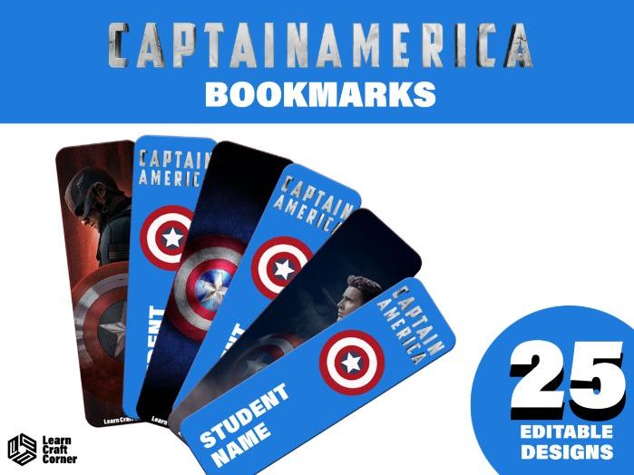 Captain America Bookmarks – 25 Editable PowerPoint Bookmarks | Reading Rewards