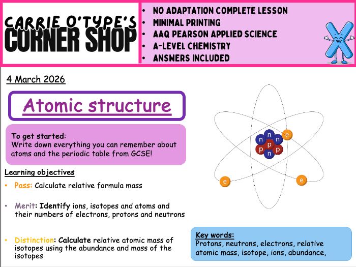 Atomic Structure and RAM - AAQ Pearson Applied Science & AQA A-Level Chemistry