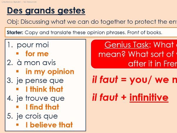 NEW 2026 GCSE French. Foundation/ Vert. Module 6. Unit 3. Des grands gestes