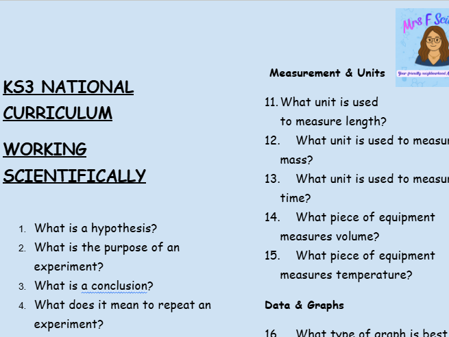 KS3 Science Retrieval Practice – Working Scientifically (30 Questions + Answers)