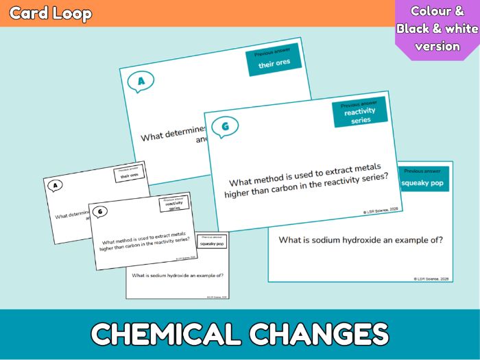 Chemical changes card loop revision game | GCSE chemistry review activity