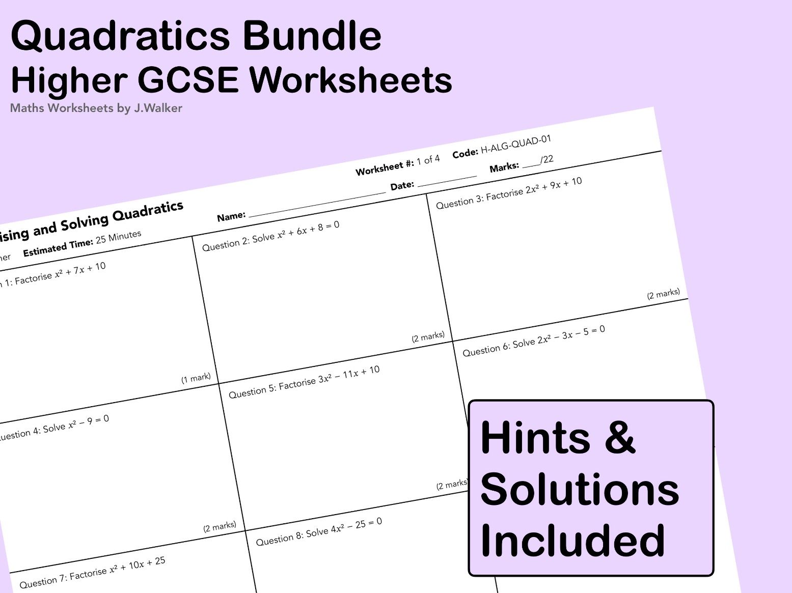 GCSE Maths: Quadratics Bundle - Higher Tier