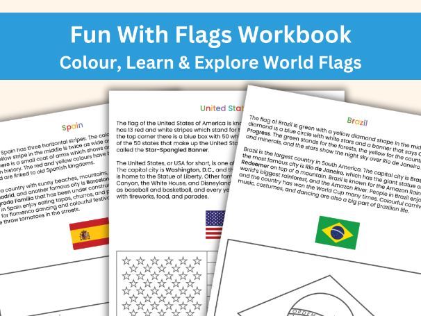 Fun With Flags | World Flags Colouring & Geography Facts Workbook | Geography Printable (20 Pages)