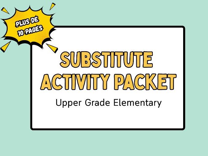 Ultimate Substitute Activity Packet (10+ Pages): Ready-to-Go, No-Prep Upper Elementary Cover Work