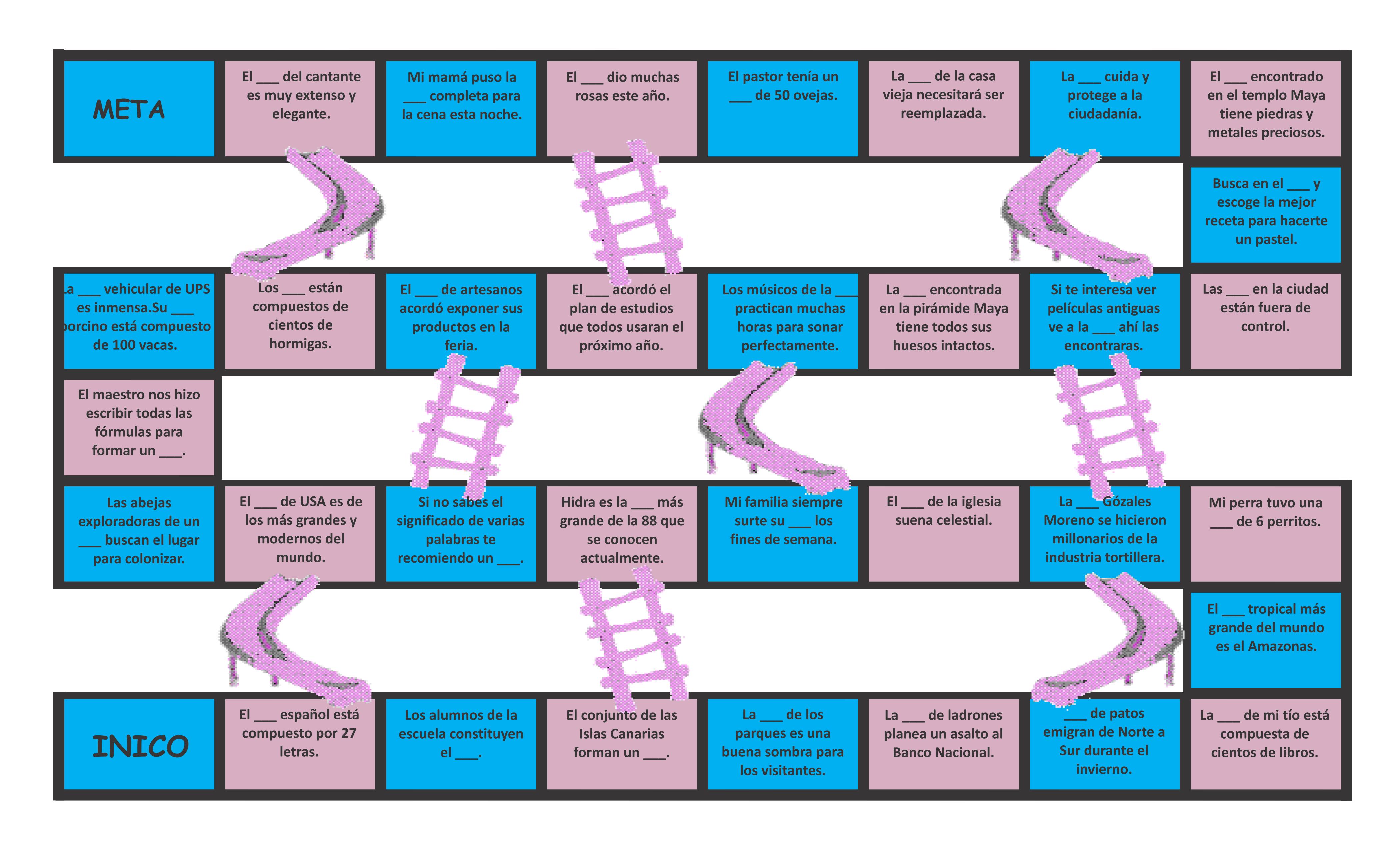 Collective Nouns Spanish Chutes and Ladders Board Game Teaching Resources