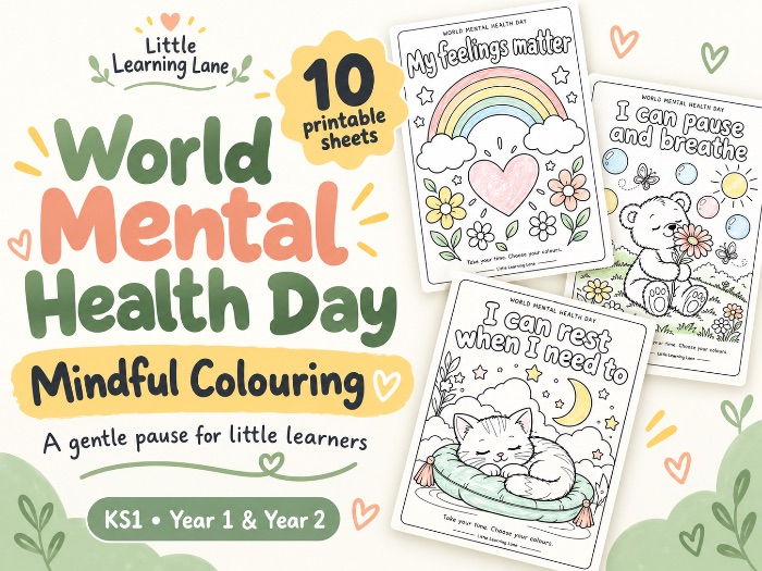 World Mental Health Day 2026 | KS1 Mindful Colouring Sheets | PSHE & Wellbeing