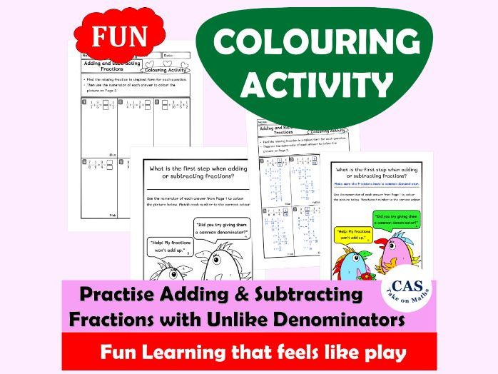 Adding & Subtracting Fractions with Unlike Denominators Colouring Activity