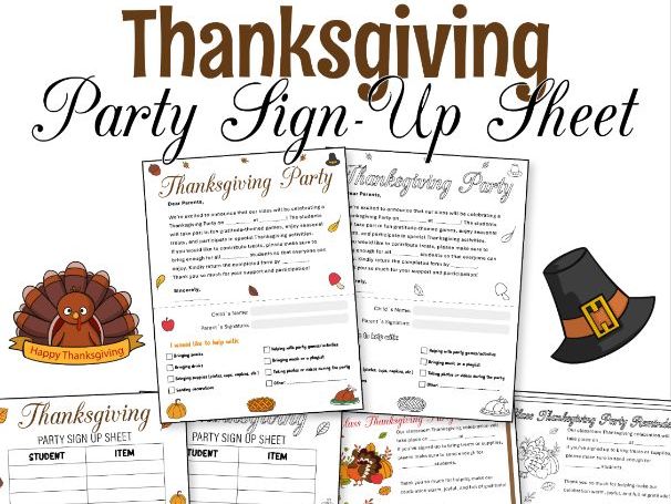 Editable Thanksgiving Party Sign-Up Sheet | Classroom Parent Communication Form